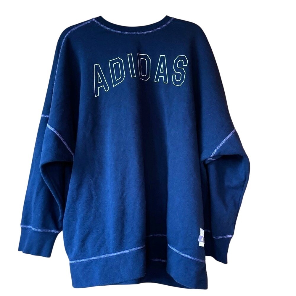 Adidas Sweatshirt Navy Blue Crewneck Cozy 2X Cabincore Comfy Preppy Street